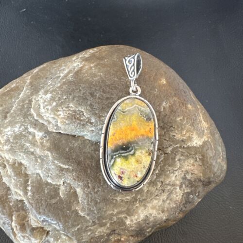 Navajo Bumblebee Jasper Pendant Necklace | Sterling Silver | Authentic Native American Handmade | 15957