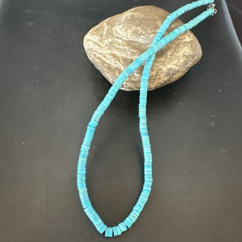 Robin's Egg Blue Turquoise Heishi Bead Necklace | 20" | Sterling Silver | 17374 - Masha USA