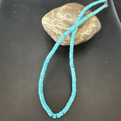 Robin's Egg Blue Turquoise Heishi Bead Necklace | 20" | Sterling Silver | 17374 - Masha USA