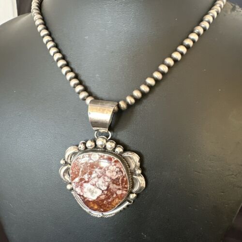 Navajo Wild Horse Turquoise Pendant Necklace | Sterling Silver | Authentic Native American Handmade | 17113