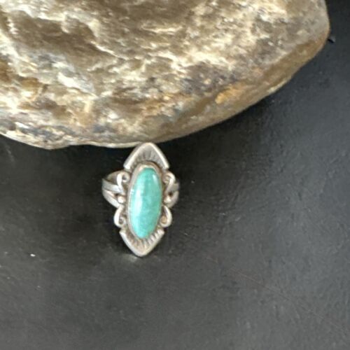 Navajo Green Turquoise Ring | Sterling Silver | Sz 4.5 | Authentic Native American Handmade | 15361