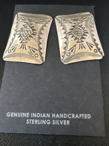 Native American Navajo Stamped Sterling Silver Handmade Earrings | Authentic Artisan Jewelry | 15846