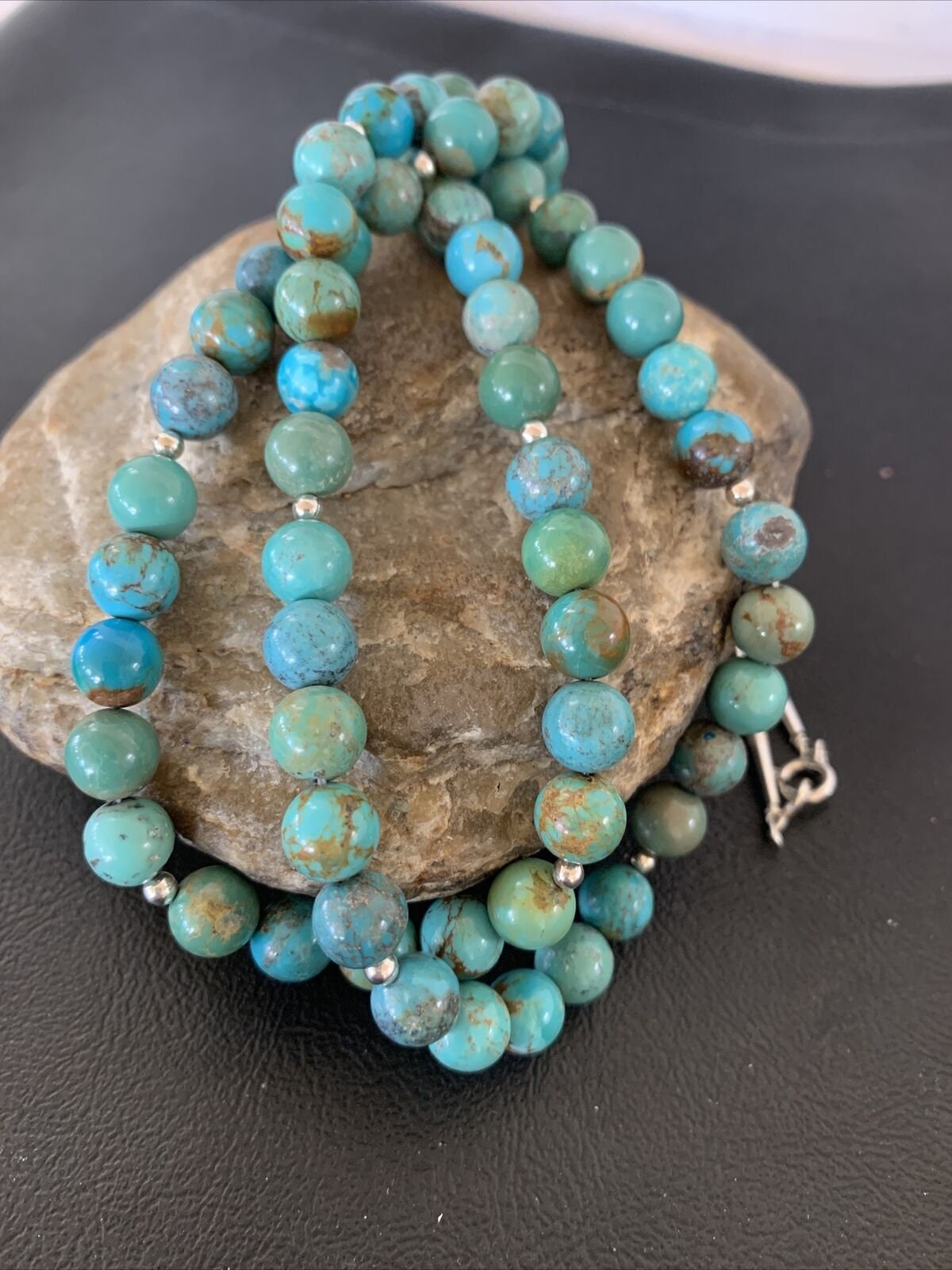 Navajo Blue Green Turquoise Heishi Bead Necklace Pendant | Sterling Silver | Authentic Native American Handmade | 02022