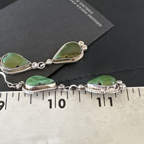 Navajo Green Royston Turquoise Dangle Earrings | Sterling Silver | Authentic Native American Handmade | 17142