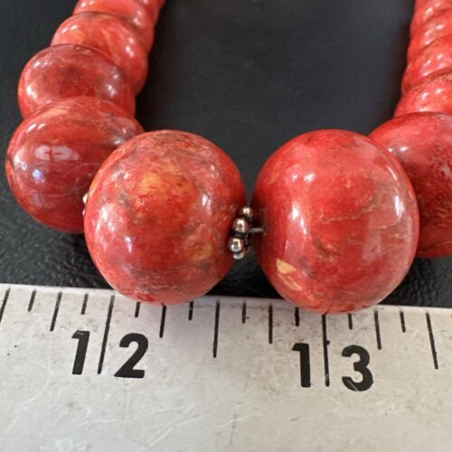 Authentic Navajo Sterling Silver Necklace | Apple Sponge Coral Graduated Beads | 25" | Native American Jewelry | 16815
