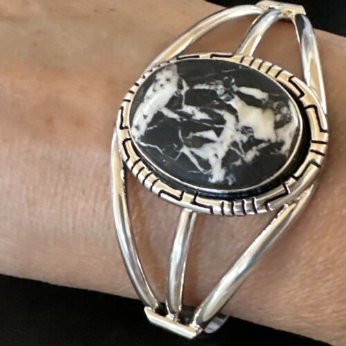 White Buffalo Turquoise Cuff Bracelet | Navajo Sterling Silver | Authentic Native American Handmade | 16250