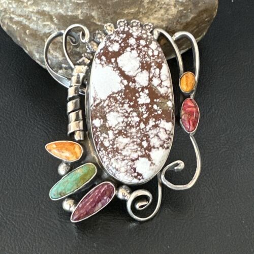 Navajo Women's Spiny Wild Horse Necklace Pendant | Sterling Silver | Multi-Stone | 16104