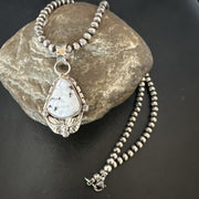 Men's White Buffalo Turquoise Pendant Necklace | Navajo Pearls | Sterling Silver | Native American Handmade | 17335