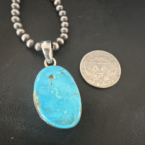 Navajo Blue Kingman Turquoise Pendant Necklace | Sterling Silver | 20" | Authentic Native American Handmade | 16692