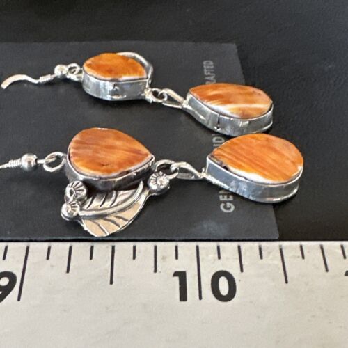 Navajo Orange Spiny Oyster Dangle Earrings | Sterling Silver | 1.5" | Authentic Native American Handmade | 16567