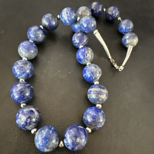 Navajo Blue Denim Lapis Necklace | Sterling Silver | 16mm | 18" | Authentic Native American Handmade | 17303