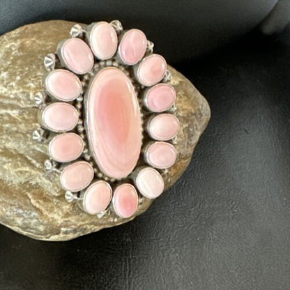 Navajo Pink Conch Cluster Ring | Authentic Native American Sterling Silver | Multi-Stone | Sz 9.5 | 16044