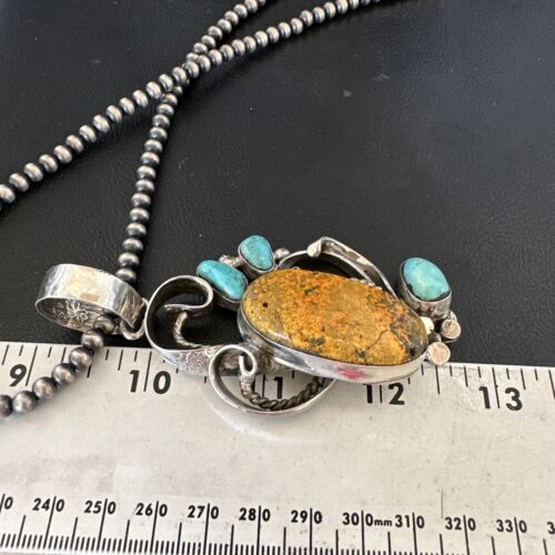 Bumblebee Jasper Turquoise Multi-Stone Pendant | Sterling Silver Necklace | Authentic Native American Handmade | 15947 - Masha USA