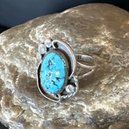 Navajo Blue Kingman Turquoise Ring | Sterling Silver | Sz 9 | Authentic Native American Handmade | 15893