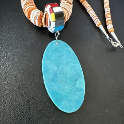 Santo Domingo Multi-Color Spiny Inlay Pendant Necklace | Sterling Silver | 32" | 16855
