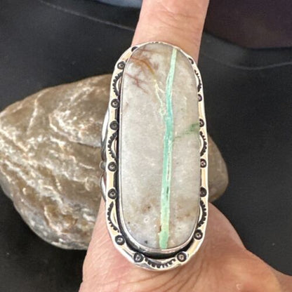 Navajo Ribbon Boulder Green Turquoise Ring | Sterling Silver | Sz 11 | 16475