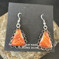 Navajo Orange Spiny Oyster Dangle Earrings | Sterling Silver | Authentic Native American Handmade | 17265