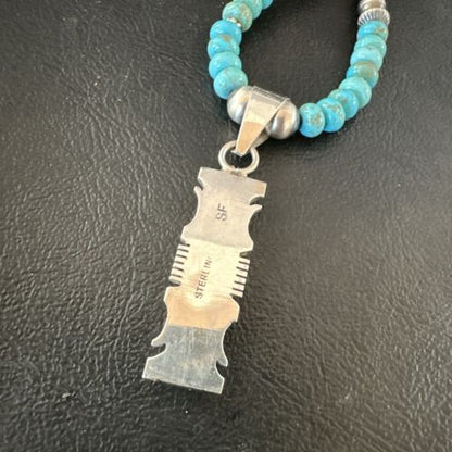 Turquoise #8 Inlay Pendant Necklace | Navajo Sterling Silver | Authentic Native American Handmade | 17072