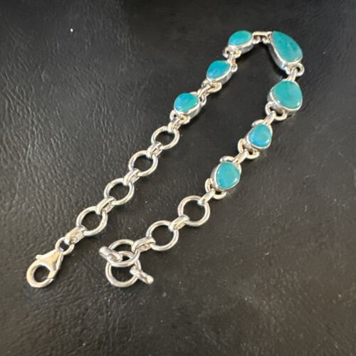 Navajo Blue Turquoise Link Bracelet | Sterling Silver | 8" | Authentic Native American Handmade | 15473