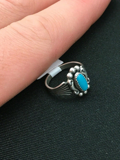 Native American Navajo Blue Turquoise Ring | Sterling Silver | Sz 4.5 | 4448