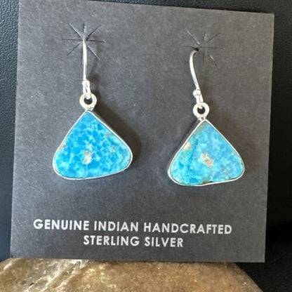 Blue Turquoise Dangle Earrings | Sterling Silver | 1" | Authentic Native American Handmade | 15802 - Masha USA