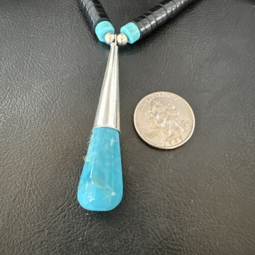 Santo Domingo Blue Turquoise Black Onyx Necklace | Sterling Silver | 21" | 15765
