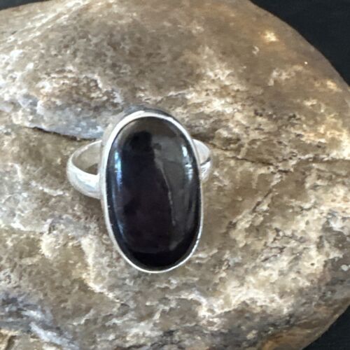 Navajo Black Onyx Ring | Sterling Silver | Sz 8 | Authentic Native American Handmade | 15540