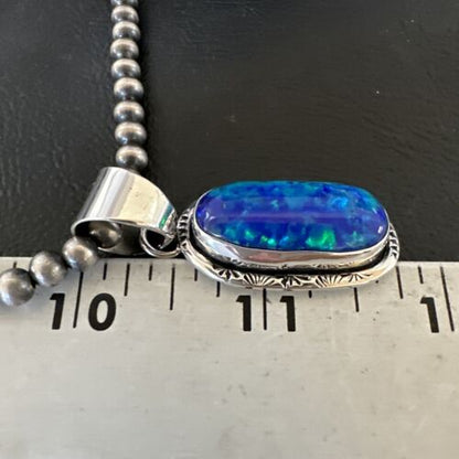 Men's Women's Blue Fire Opal Navajo Pendant | Sterling Silver | Authentic Native American Handmade | 16482