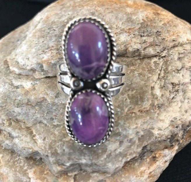 Navajo Purple Charoite Multi-Stone Ring | Authentic Native American Sterling Silver | Multi-Stone | Sz 8.25 | 03518