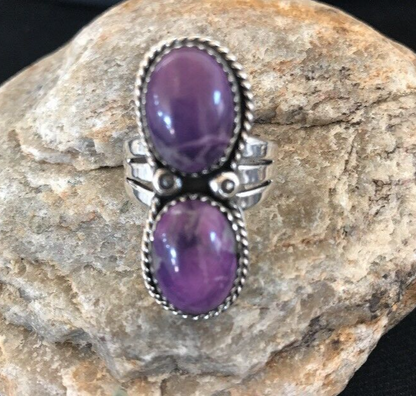 Navajo Purple Charoite Multi-Stone Ring | Authentic Native American Sterling Silver | Multi-Stone | Sz 8.25 | 03518