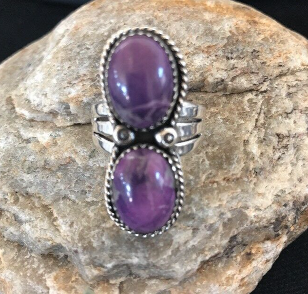 Navajo Purple Charoite Multi-Stone Ring | Authentic Native American Sterling Silver | Multi-Stone | Sz 8.25 | 03518