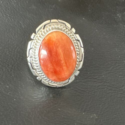 Women's Orange Spiny Oyster Ring | Navajo Sterling Silver | Sz 8.5 | Authentic Native American Handmade | 16032
