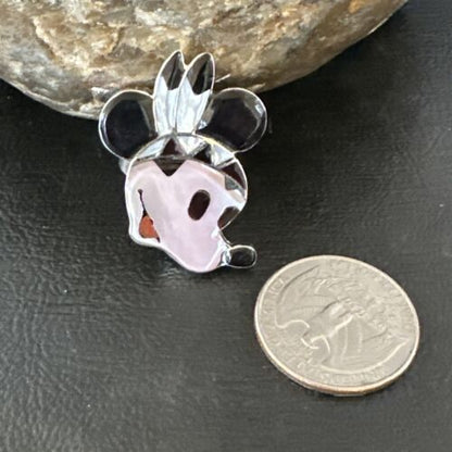 Navajo Sterling Silver Disney Minnie Mouse Zuni Inlay Ring | Sz 6 | Handmade Southwestern Jewelry | 16751