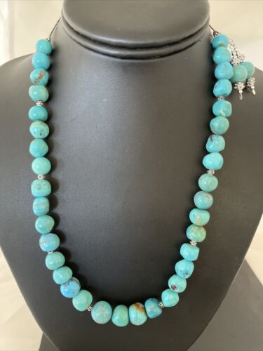 Navajo Blue Turquoise Earrings & Necklace Set | Sterling Silver | 20" | Authentic Native American Handmade | 01234