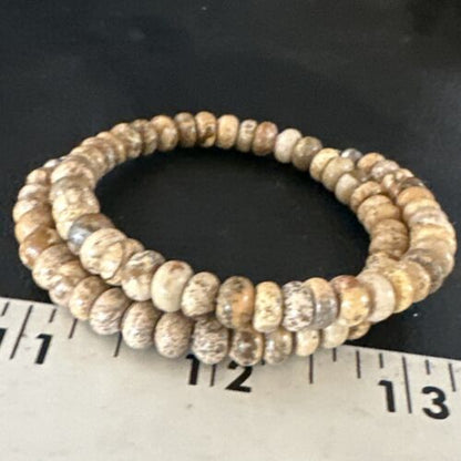 Navajo Brown Picture Jasper Bead Bracelet | 6mm | Sterling Silver | Authentic Native American Handmade | 15244 - Masha USA