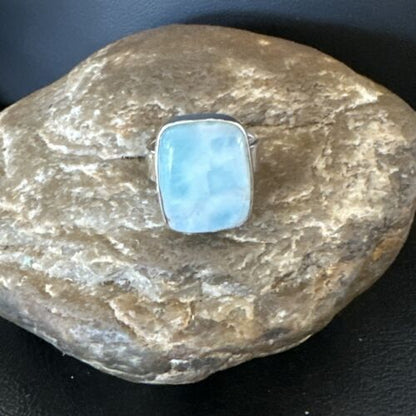 Navajo Blue Larimar Ring | Sterling Silver | Sz 7 | Authentic Native American Handmade | 17655