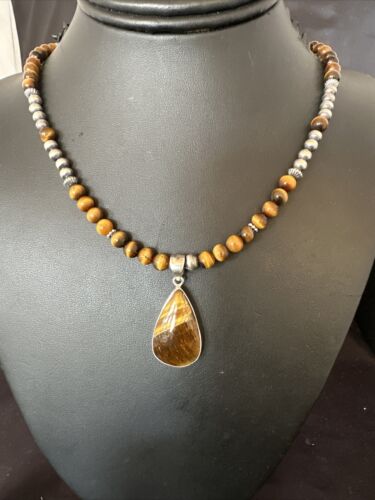 Southwestern Coffee Brown Tiger's Eye Pendant Necklace | Sterling Silver | 15863