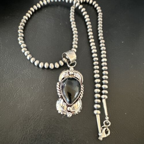 Native American Men's Pendant | Navajo Pearls | Sterling Silver Black Onyx Necklace | 16132