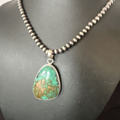Men's Navajo Blue Spiderweb Turquoise Pendant Necklace | Sterling Silver | Authentic Native American Handmade | 16211