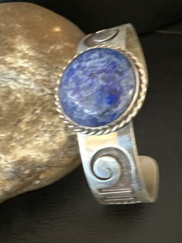 Navajo Blue Denim Lapis Sterling Silver Cuff Bracelet | Authentic Native American Handmade | 15982