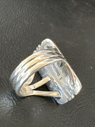 Navajo Ribbon Boulder Green Turquoise Ring | Sterling Silver | Sz 8 | Authentic Native American Handmade | 16385
