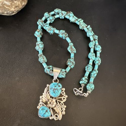 Navajo Kingman Turquoise Nugget Pendant | Sterling Silver Necklace | Multi-Stone | 21" | 17507
