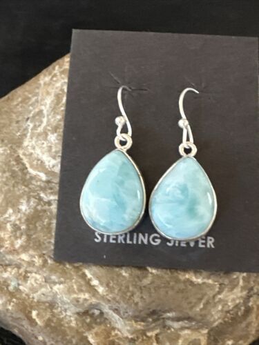 Navajo Blue Larimar Dangle Earrings | Sterling Silver | Authentic Native American Handmade | 17290