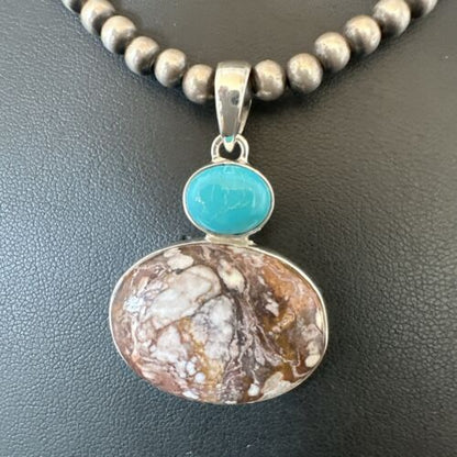 Navajo Wild Horse | Blue Kingman Turquoise Necklace | Sterling Silver | Authentic Native American Handmade | 17339