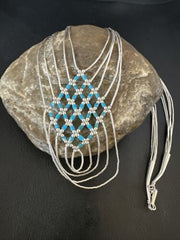 Crisscross Blue Turquoise Heishi Necklace | 5 Strand Liquid Sterling Silver | 22" | 15880