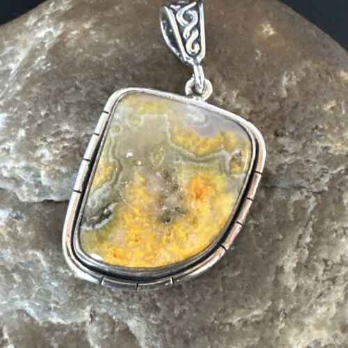 Navajo Bumblebee Jasper Pendant Necklace | Sterling Silver | Authentic Native American Handmade | 15963