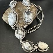 Navajo White Buffalo Turquoise Lariat Necklace | Sterling Silver | Authentic Native American Handmade | 17444