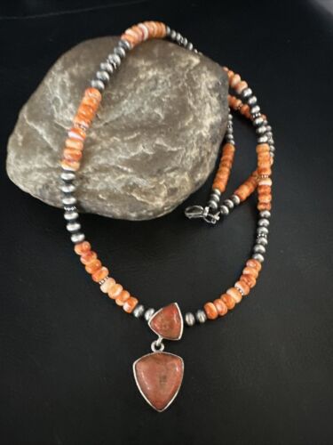 Women's Navajo | Sterling Silver | Orange Spiny Oyster Pendant Necklace | Multi-Stone | 14848