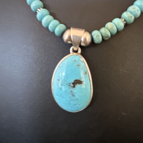 Navajo Blue Kingman Turquoise Pendant Necklace | Sterling Silver | 21" | Authentic Native American Handmade | 16932