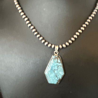 Men's Spiderweb Turquoise Pendant | Navajo Pearls Sterling Silver Necklace | Authentic Native American Handmade | 15533